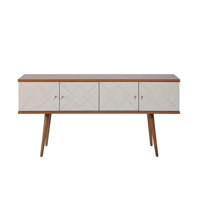 Manhattan Comfort Trinity 59.84" Mid- Century Modern Sideboard with Solid Wood Legs in White Gloss Off-White