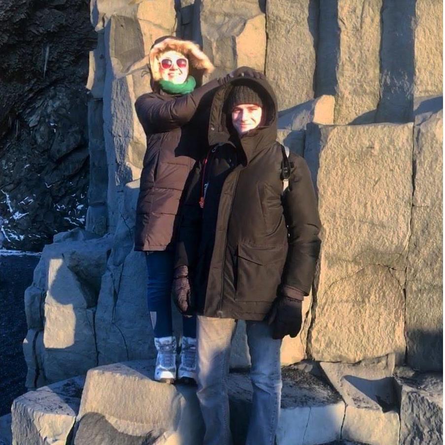 Meg is finally taller than George (with a little help), Iceland 2017