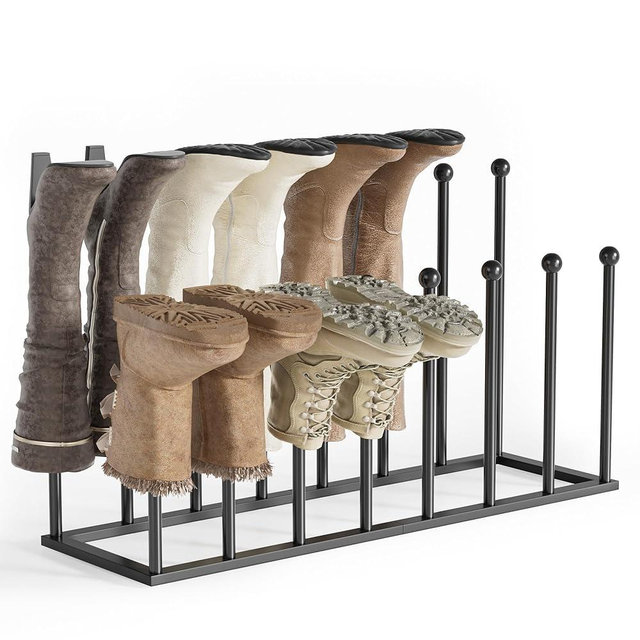 pickpiff Free Standing Shoe Racks - Black Metal Boot Rack Organizer Tall Boots for Dorm Room, Closet, Entryway, Bedroom, Patio Outdoor, Hallway, Black, Shoe Storage Fit for 8 Pairs