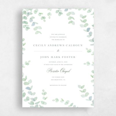 Green Greenery Wedding Invitation - Opalite Portrait