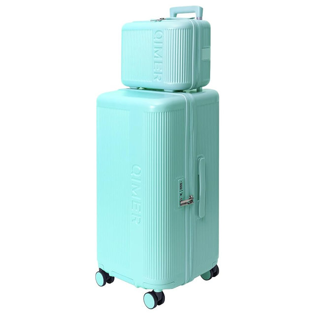 QIMER Large capacity Luggage Sets 2 Piece, Checked Luggage with Cup Holder, Polycarbonate Hard Case luggage with Spinner Wheels,TSA Lock, Lightweight Durable Travel Suitcase for Men Women LightBlue