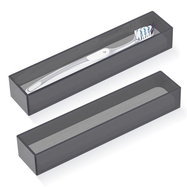 Linkidea 2 Pack Acrylic Toothbrush Holder with Diatomite Drying Stone, Drawer Organizer with Drainage Hole for Toothbrush, Compatible with Colgate Extra Clean, Oral-B CrossAction (Grey)
