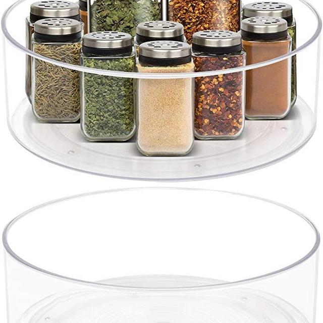 Sorbus Lazy Susan Open Plastic Storage Bins - Round Clear Organizer Containers for Kitchen Fridge, Pantry, Cabinet, Snacks, Fruit, Bathroom Supplies (2-Pack)