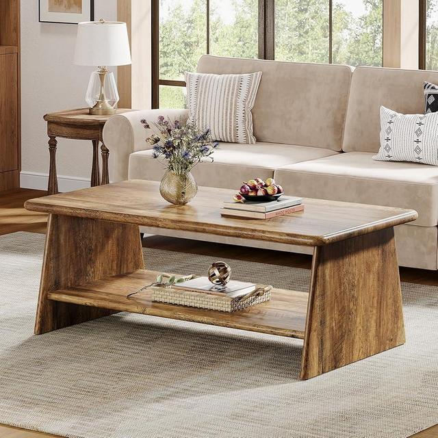 Tribesigns Rectangle Wooden Coffee Table for Living Room, 47.2-Inch Rustic Center Tea Table with Storage Shelf