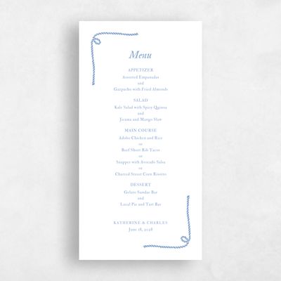 Dusty Blue Wedding Menu - Providence Letterpress