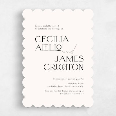 Beige Scalloped Wedding Invitation - Santiago Portrait