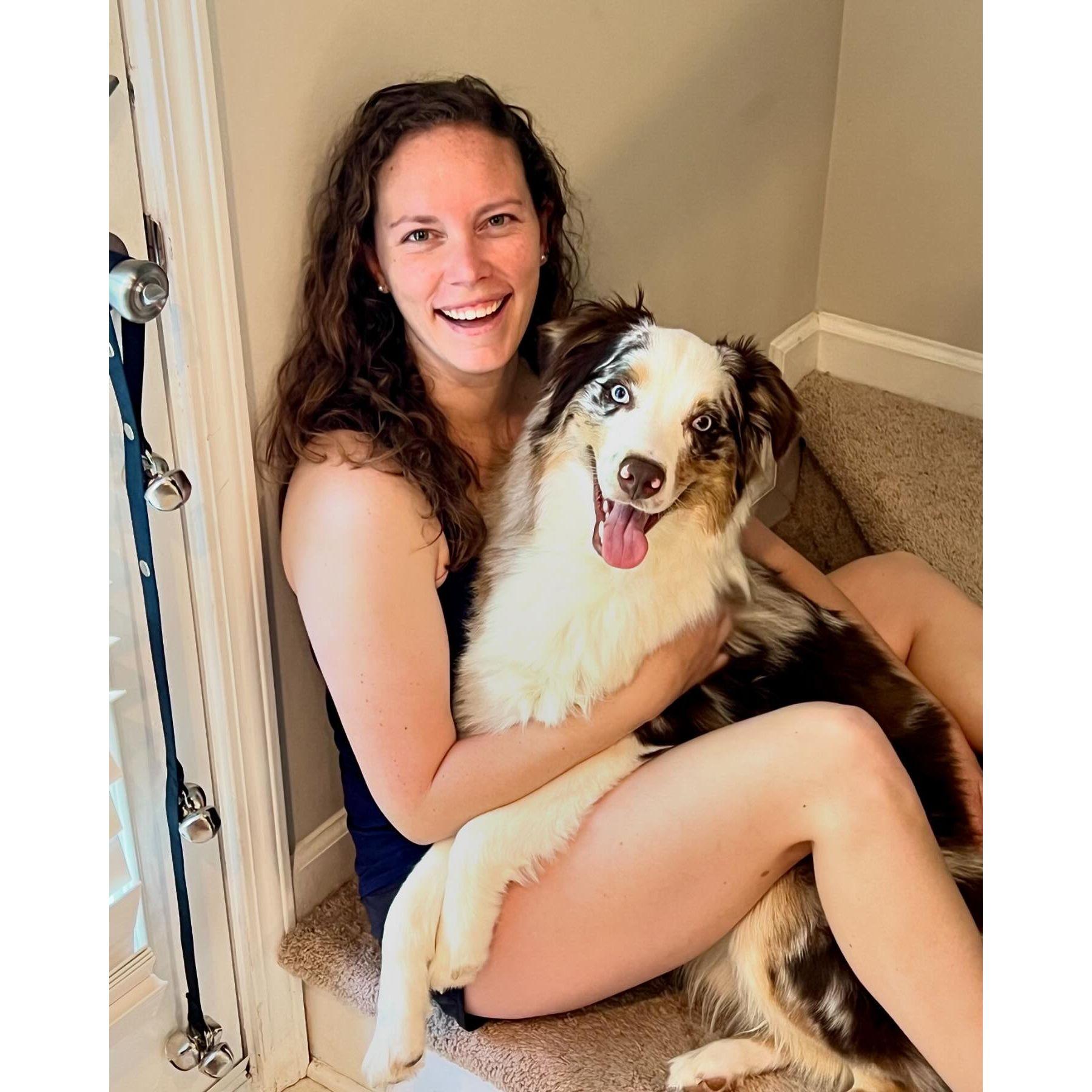 Sitting on the stairs together for Cooper's first birthday!