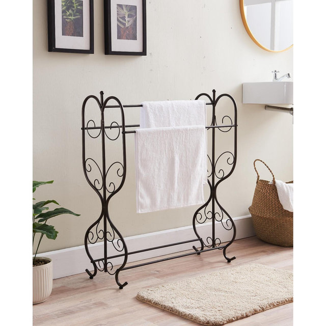 Kings Brand Furniture - Freestanding Pewter Metal Towel Rack Stand with 3 Bars for Bathroom, Bedroom, Laundry Room, Blanket Rack