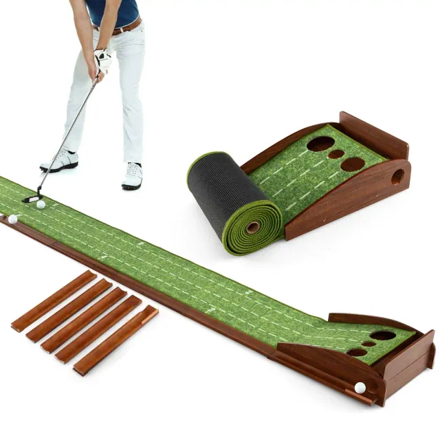Costway Putting Green Practice Golf Putting Mat with Auto Ball Return and 3 Hole Sizes