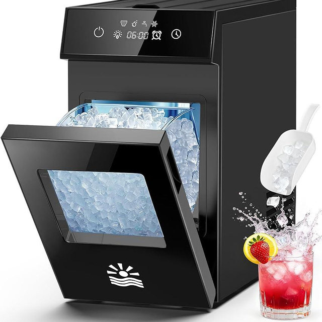 EXNOS Nugget Ice Maker, 4-Minute Fast Ice Making, Ice Makers Countertop with Smart Timer, Self-Cleaning,26.5Lbs Daily Production of Pebble Ice Machine & Crushed Ice Maker, Ideal for Home/Kitchen Use