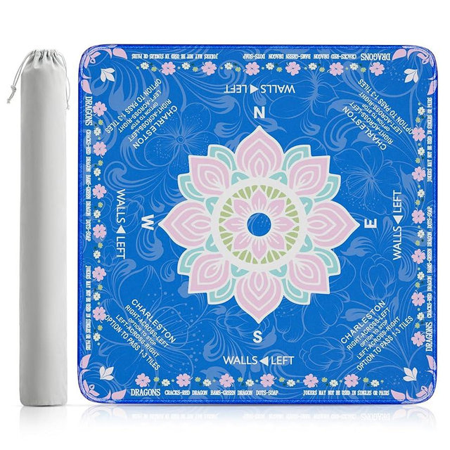 HELLO.HELEN Mahjong Mat for Table 32.4''x32.4'', Rolled Shipping, No Creases Mah Jongg Mat with Carrying Bag for American Mahjong, Poker, Board Games, Card Games & Dominoes - Blue