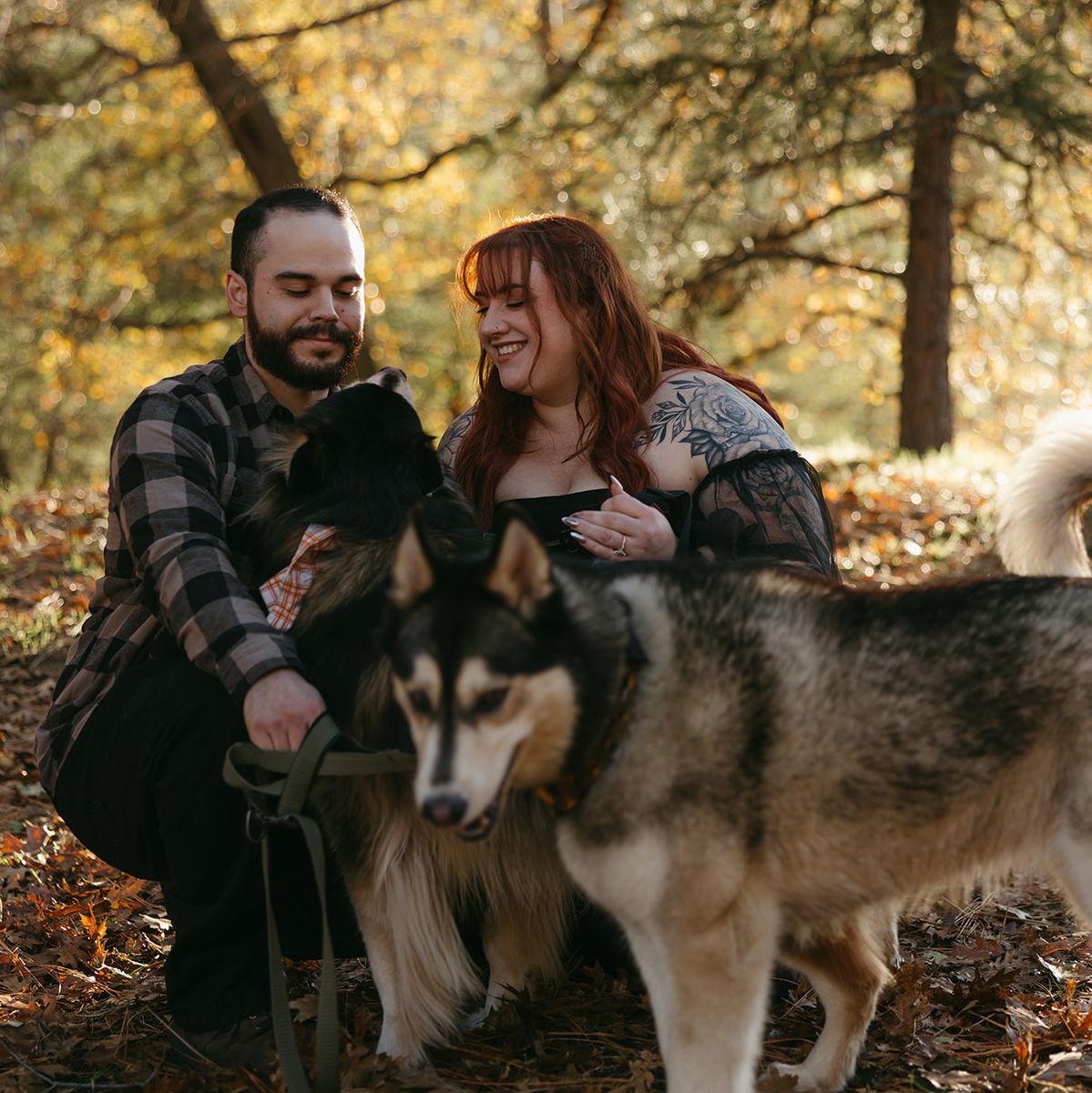 Engagement photoshoot in Crestline with our dogs, Allie and Clove