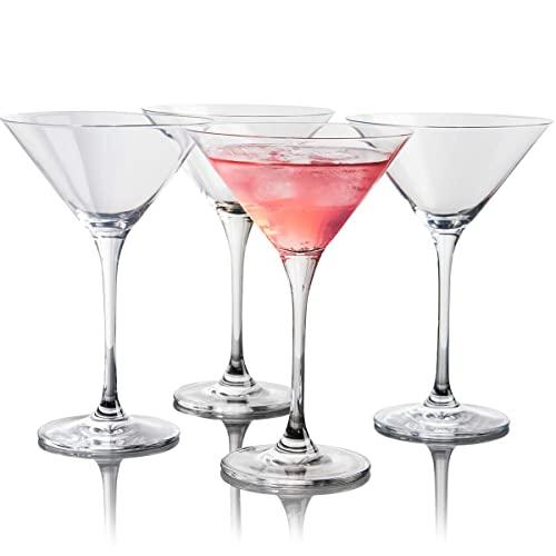 FAWLES Crystal Martini Glasses Set of 4, 9 Ounce V-Shape Straight-stemmed Classic Clear Cocktail Glasses Set, Wine Gift for Engagement Party,Work Gatherings, Housewarming