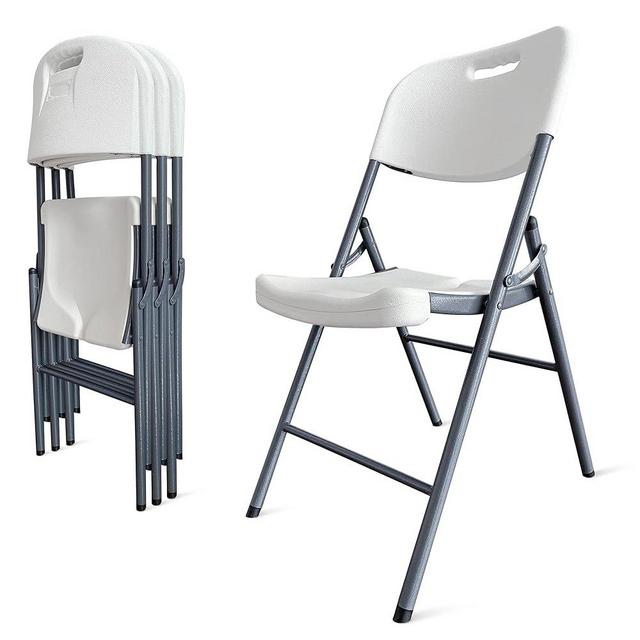Folding Plastic Chair, 350-Pound Capacity, White, Indoor Outdoor Plastic Commercial Stackable Foldable Guest Chairs for Events Office Wedding Party Picnic Kitchen Dining 4-Pack Set (White)