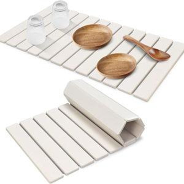 Large Stone Dish Drying Mats for Kitchen Counter, 28"(L)×16"(W), Quick Drying Collapsible Dish Drying Mat, Absorbent Eco-Friendly Diatomaceous Earth Mats for Dishes Bottles, Match Any Countertop
