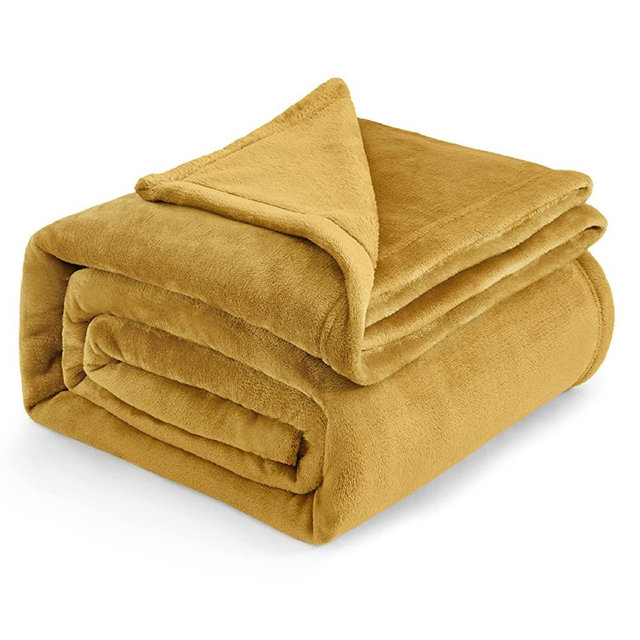Bedsure Fleece Blanket Queen Blanket Gold Yellow - Bed Blanket Soft Lightweight Plush Fuzzy Cozy Luxury Microfiber, 90x90 inches