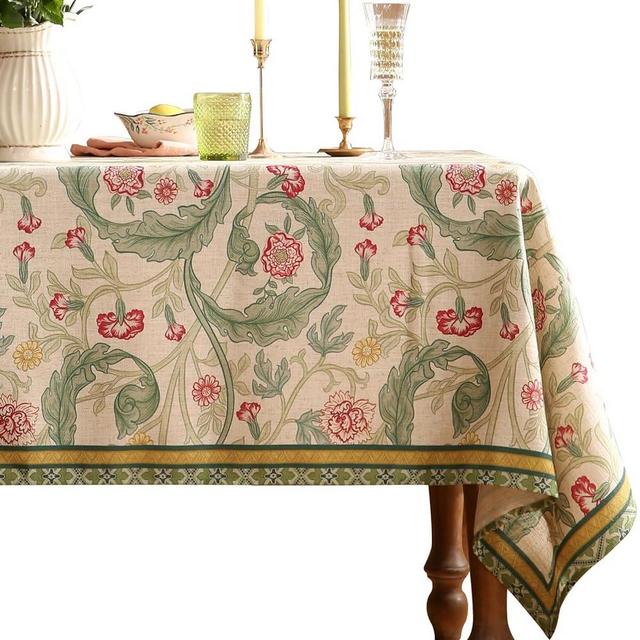 patdrea Designer Small Green Tablecloth for Square Tables,Vintage Linen with Leaves and Flowers Pattern Tablecloths,Farmhouse Floral Table Cover Cloth Decorative for Kitchen Dining Room,55"*55"