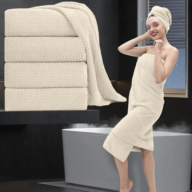 MAGGEA Extra Large Bath Towel Set of 4 (35"x70"),Oversized Bath Sheet Super Soft Highly Absorbent Jumbo Bathroom Towel Set Microfibers Quick Dry Shower Towel for Hotel,Bathroom,Guest,Spa,Gym (Beige)