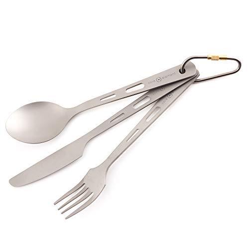 Core Element 100% Titanium Three-Piece Utensil Set Fork Knife Spoon Outdoor Ultralight Portable Open Campfire Flatware for Camping Backpacking