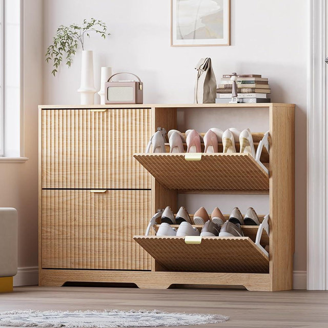 BORNOON Large Shoe Cabinet for Entryway, Shoe Rack Cabinet with 4 Flip Drawer and Adjustable Shelves for Small Apartment, Foyer