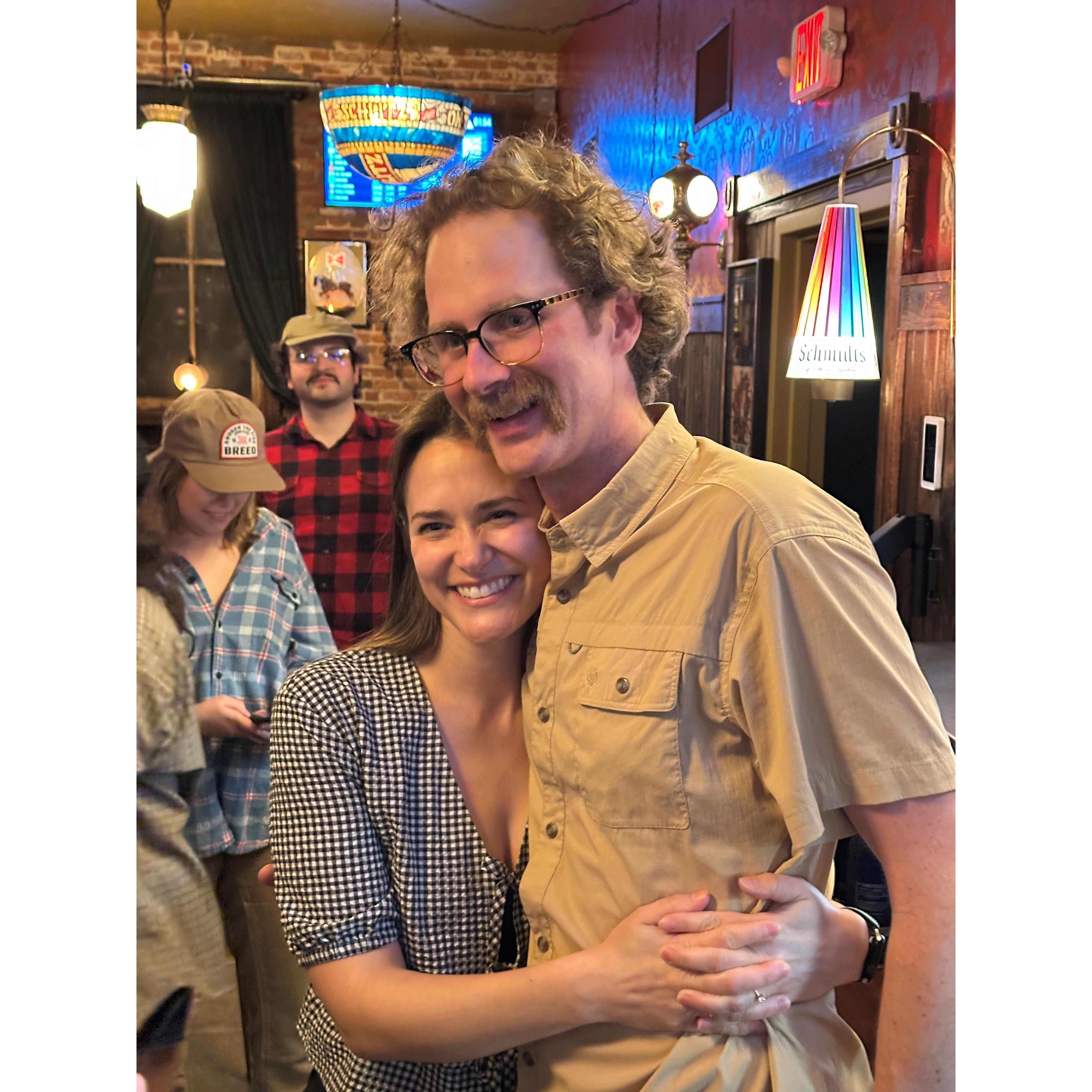 April 19, 2025, Eliza threw Drew a surprise birthday party and he proposed at the party.