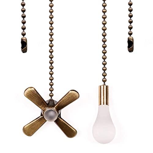 Ceiling Fan Pull Chain, Fan Pulls Set with Connector, 2 Pack 3mm Diameter 12 Inches Beaded Ball Fan Pull Chain Bronze