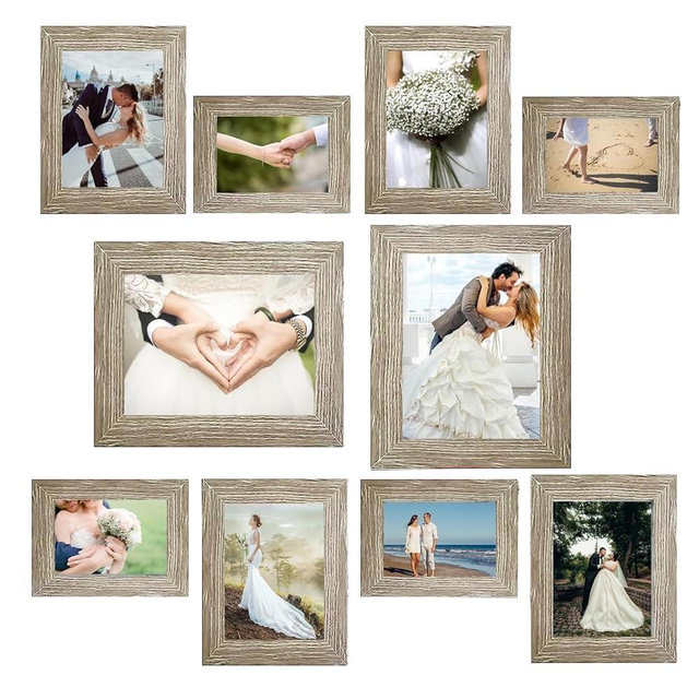 xnlkros Picture Frame Set 10 pack, Farmhouse Photo Frames, Gallery Wall Frame Collage, 8x10 5x7 4x6 Frames in 3 Different Finishes Picture Frames For Wall or Desk,Gray