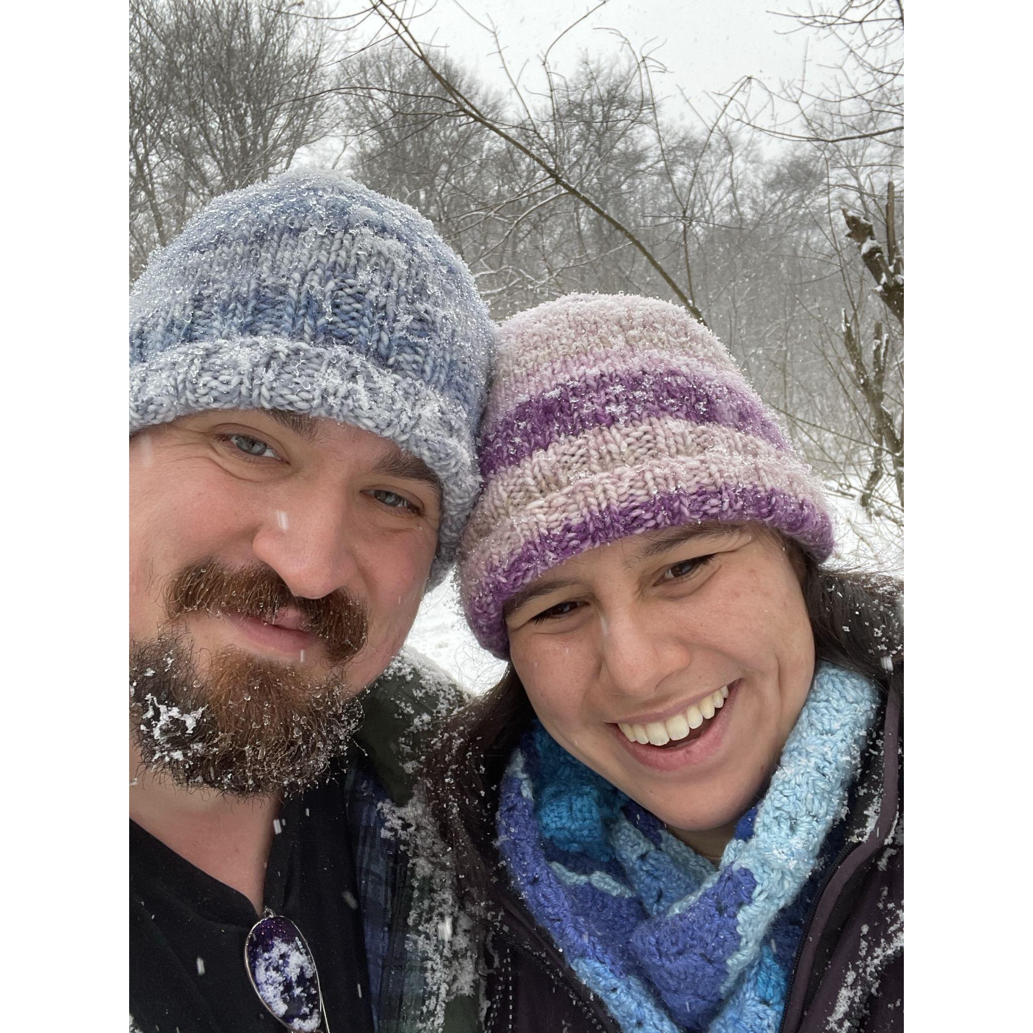 Hiking through the snow at Whispering Oaks