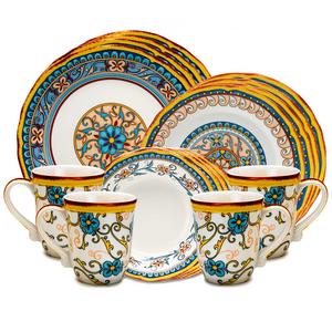 Euro Ceramica Duomo 16-Piece Dinnerware Set in Blue/Yellow