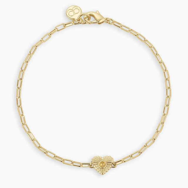 Birthstone Heart Bracelet - Citrine, November