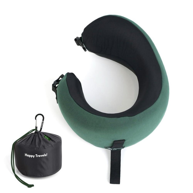 C CUSHION LAB Travel Pillow, Award-Winning Patented Ergonomic Design for Chin & Neck Support Memory Foam Neck Pillow, Compact Airplane Pillow for Traveling, Flight, Car (Hunter Green, Medium)