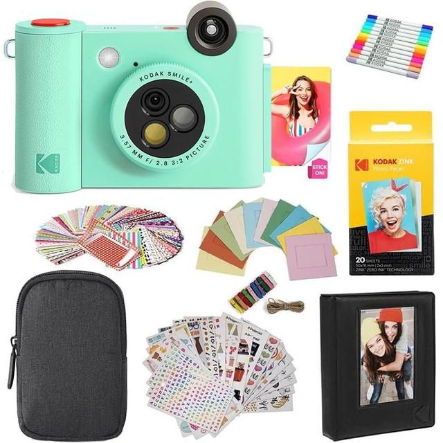 KODAK Smile+ 2-in-1 Digital Instant Print Camera & Photo Printer Gift Bundle + Case + Zink 2x3 Sticky Back Photo Paper 20pk + Album + Sticker Sets + Sticker Frames + Hanging Frames + Markers - Green