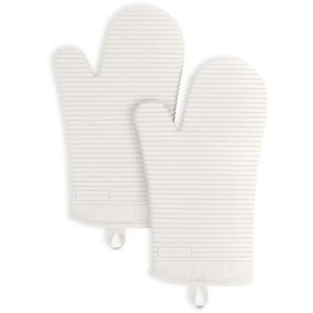 KITCHENAID Ribbed Soft Silicone Oven Mitt 2-Pack Set, Smoked Porcelain, 7.5"x13"