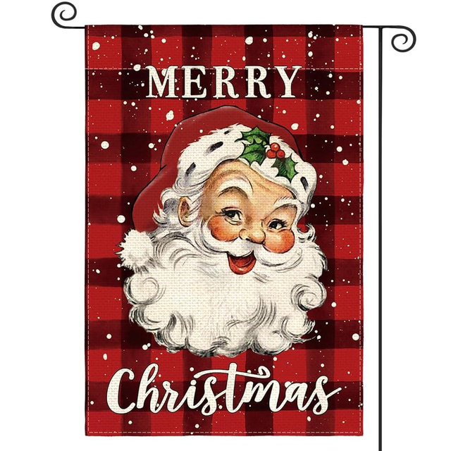 AVOIN colorlife Merry Christmas Santa Claus Garden Flag 12 x 18 Inch Double Sided, Watercolor Buffalo Plaid Winter Holiday Yard Outdoor Decorative Flag