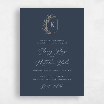 Blue Elegant Wedding Invitation - Eyota Portrait