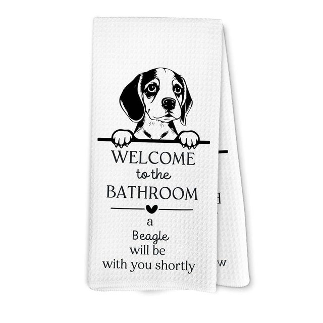 Lengues Welcome to The Bathroom A Beagle Will Be with You Shortly Hand Towels, Dog Bathroom Decor, Funny Beagle Gifts Bathrooms Washroom Hand Towels, Gifts for Dog Lovers Bathrooms Decor 16x24inch