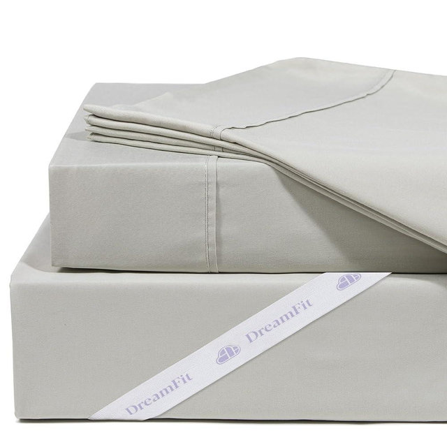 DreamFit DreamChill Cooling Bamboo Viscose Sheets For Hot Sleepers With Elastic Corner Straps 20 inch Extra Deep Pocket Breathable Silky Soft 100% Crafted in USA Queen Sheet Set Sage