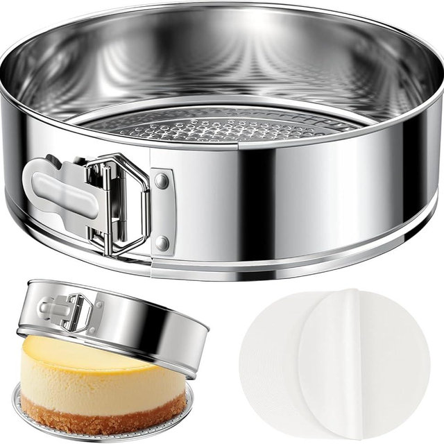 ZeroPone 7 Inch 304 Stainless Steel Springform Pan with Removable Bottom, Nonstick Round Spring Form Cheesecake Pan with 30 Pcs Parchment Paper Liners