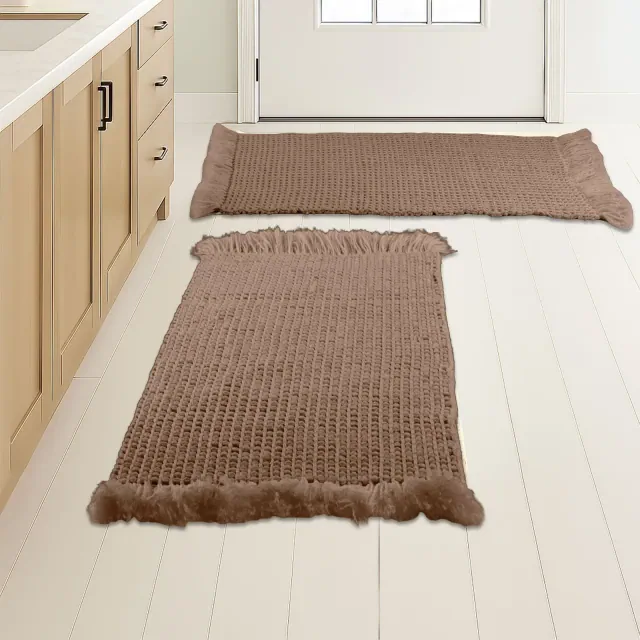 Lavish Home 2PC Waffle Bath Mat Set, Natural