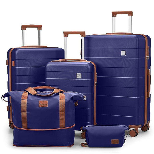 imiomo Hard Shell Luggage Sets 5 Piece for Women, Lightweight Hardside Rolling Suitcase Set with Spinner Wheels and TSA Lock, Navy