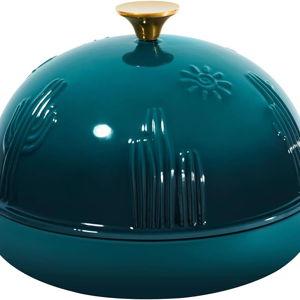 Bread Oven Cast Iron Bread Dutch Oven with Cloche Lid for Bread Baking Darkcyan Enameled Cast Iron Bread Oven with Dome Lid for Sourdough, 9.8 Inches