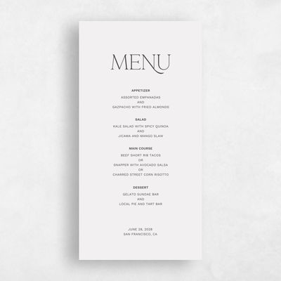 Smoke, Grey Wedding Menu - Hazeldale