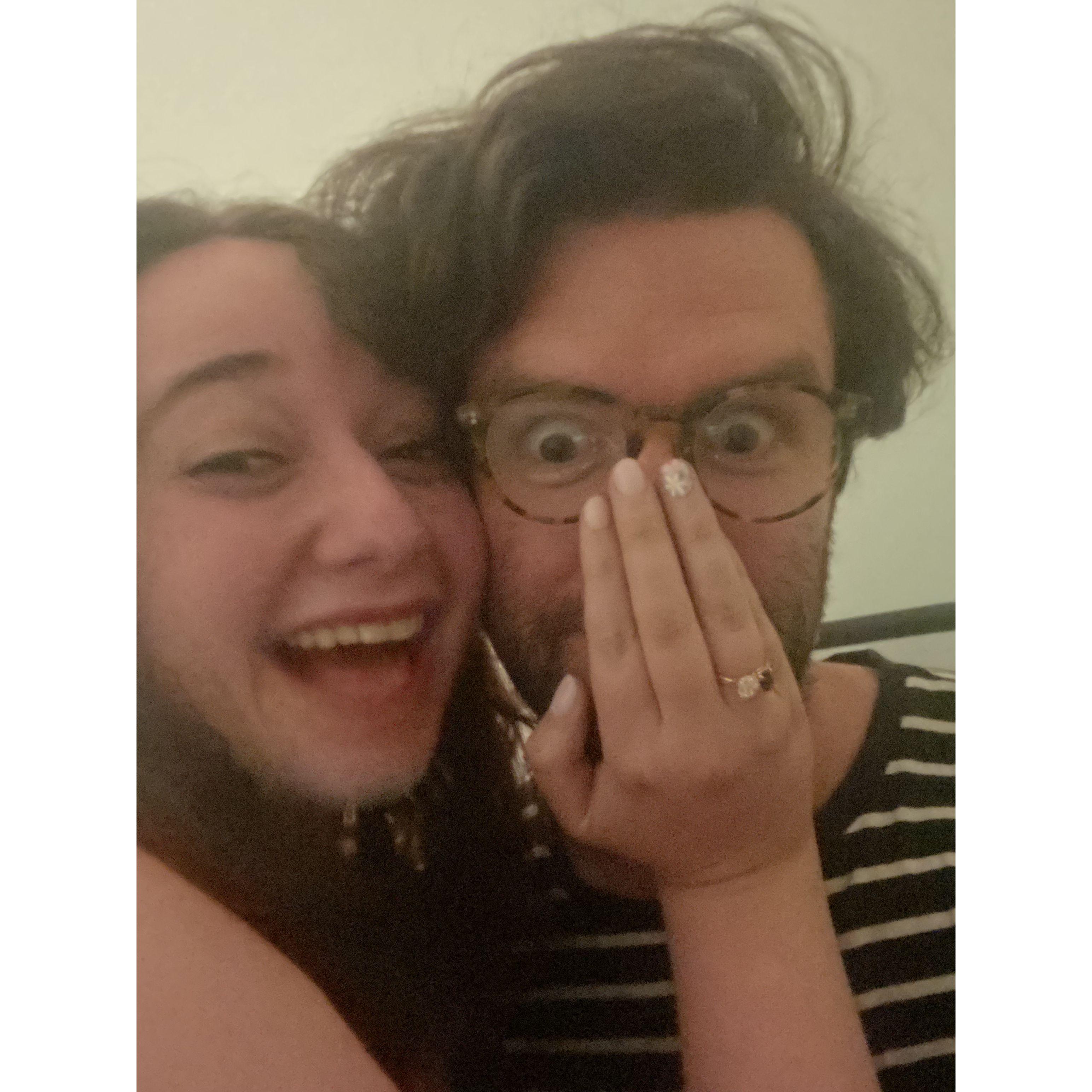 A very surprise proposal in our flat the night of Emery's opening night during the Edinburgh Fringe.
