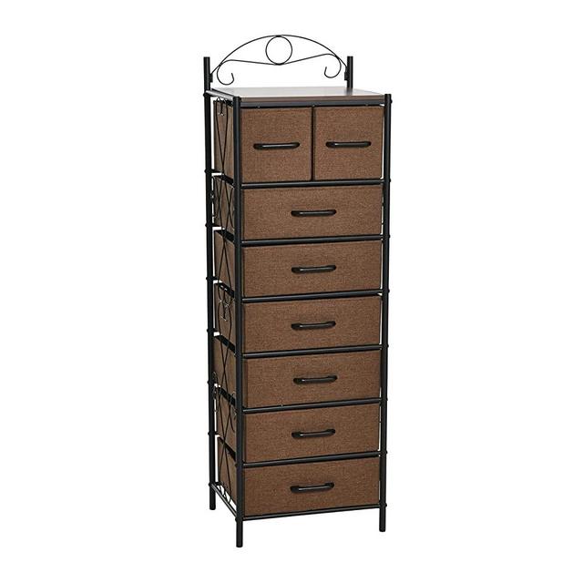 Household Essentials, 8 Drawer, Victorian Metal Frame, Victoria Collection Storage Tower, Walnut