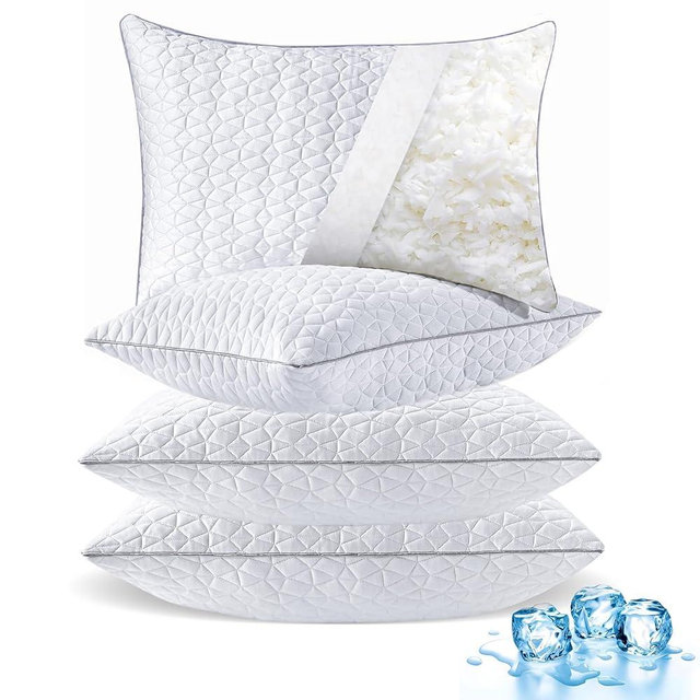 Cooling Pillows King Size Set of 4, Shredded Memory Foam Pillows, Adjustable Firm Bed Pillows Cool Cold Pillow for Hot Side Back Stomach Sleepers with Removable Washable Cover, 20" x 36", White