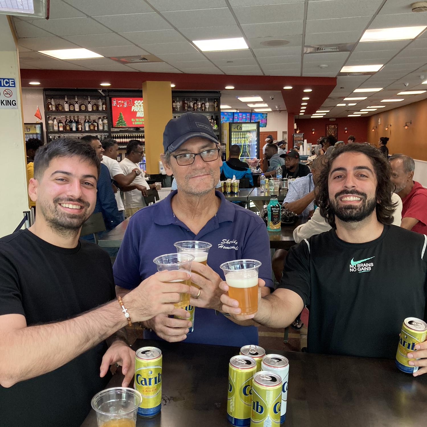 Daniel touchdown in Trinidad! Quick beer before he immediately gets on a plane to Tobago to join Maia's family for Tobago carnival