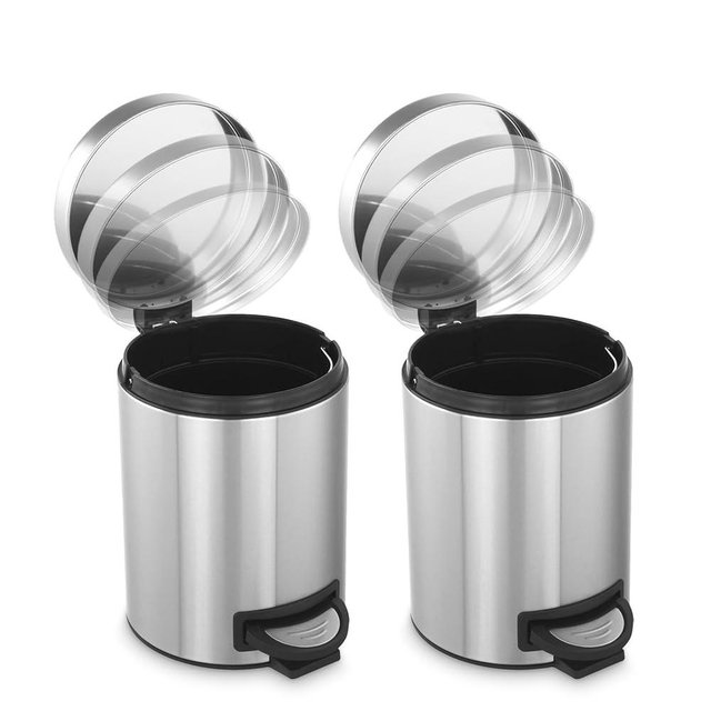 SIMPLYKLEEN Trash Can with Lid 2PC - 5Liter/1.3 Gallon Stainless Steel Trash Can with Odor Protection Kitchen Garbage cans with Soft-Close Foot Pedal for Bathroom Home Office(2pc)