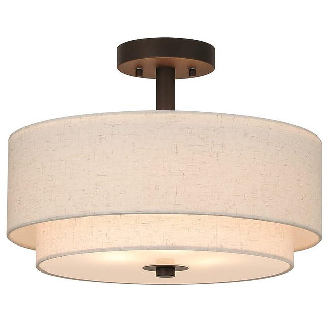XiNBEi Lighting Drum Semi Flush Light, 3 Light Semi Flush Mount Ceiling Light Fixture with Fabric Shade Modern Close to Ceiling Light for Bedroom & Living Room Dark Bronze Finish XB-SF1289-DB