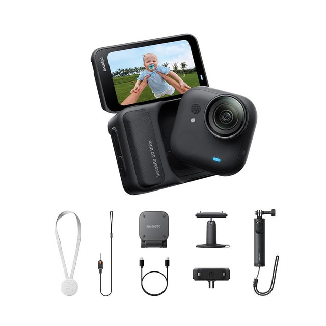 Insta360 GO Ultra Creator Bundle - Small 4K Vlogging Camera, Hands-Free, POV Cam, 1/1.28" Sensor, 53g Lightweight, 156° FOV, 200 Min Battery Life, Magnetic Wearable Action Camera for Sports, YouTube