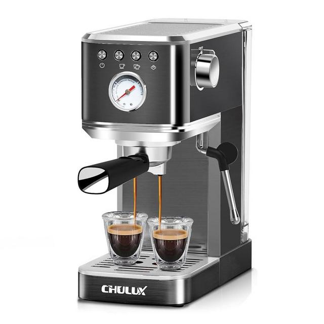 CHULUX Slim Espresso Machine with Milk Frother Steam Wand, 20 Bar Professional Italian Pump Semi Automatic Espresso Coffee Machine for Home Cappuccino & Latte Maker, Black